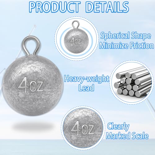 5 Pcs Fishing Round Sinker Cannonball Lead Weights Assortment Egg Drop Bass Weights Saltwater Freshwater Casting 1-5oz - size: 1oz - 5pcs