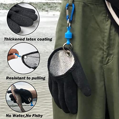 Professional Fishing Gloves,Catch Fish Gloves with Magnet Hooks, Anti-Slip Fishing Gloves Protects Hand (Black) - color: Right