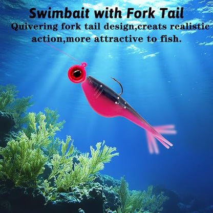 Split-Tail Crappie Lures - 24pcs Soft Plastic Lures for Bluegill, Panfish, Trout, Bass - color: Black-pink