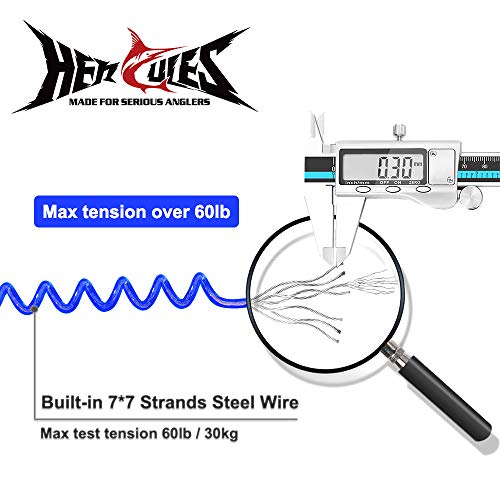 HERCULES M4 Fishing Lanyard, Fishing Pole Tether, Kayak Paddle Leash, Heavy Duty Retractable Coiled Lanyard for Fishing, Rods, Pliers, Boating, Paddles, Kayak - color: Pack of 2 Blue (17.7" Plus, 5.9")