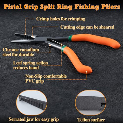 SPEEDWOX Fishing Pliers Hook Remover - Saltwater Gear With Line Cutter, Crimping Tool, Clippers, Pistol Grip Split Ring - style: Pistol Grip Split Ring Fishing Pliers