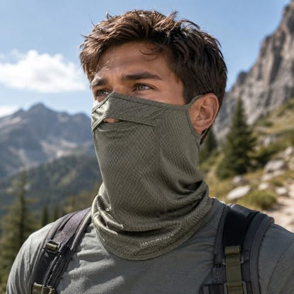 Sun Protection Face Mask with Neck Cover, Cooling Breathable Ear Loop Neck Gaiter for Fishing Cycling Running - color: Army Green