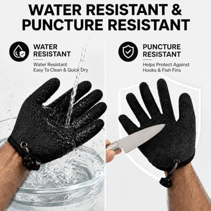 Fishing Gloves for Men with Quick Release Keychain, Fish Handling Gloves with Magnetic Carabiner, Anti Slip Fish Gloves with for Bass Fishing, Catfish, Kayak & Shore Fishing - color: Left & Right