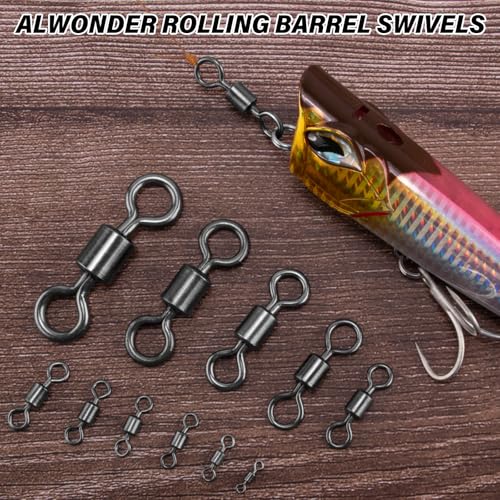 Alwonder Fishing Barrel Swivels, 40 to100-Pack Swivels Fishing Tackle Freshwater Saltwater Swivel Rolling Swivel Heavy Duty Stainless Steel Lures Leaders Line Connectors Terminal Tackle - size: #2/0(165LB)-80 Pack