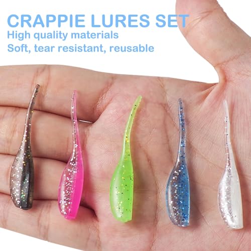 100pcs Crappie Lures Kit, Crappie Jig Heads and Crappie Baits Soft Plastic Fishing Lures for Crappie - color: 100Pcs Crappie lures