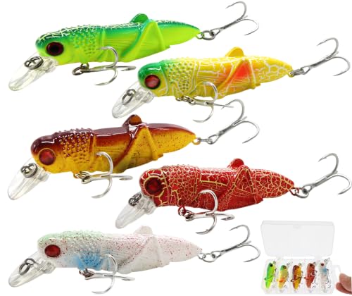 3D Eyes Artificial Crankbait Fishing Lures Kit Jerkbaits for Bass Lures - color: 5pcs grasshopper fat hardbait lures with bill