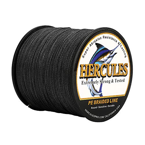 HERCULES Cost-Effective Super Strong 4 Strands Braided Fishing Line 6LB to 100LB Test for Salt-Water, 109/328 / 547/1094 Yards (100M / 300M / 500M / 1000M), Diam# 0.08MM - 0.55MM, Hi-Grade - color: Black, size: 10LB(4.5KG)-0.12MM-2187YDS(2000M)