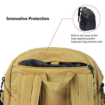 BASSDASH Fishing Tackle Backpack Water Resistant Tactical Bag Soft Tackle Box with Rod Holder and Protective Rain Cover - color: British Khaki Backpack [3600] With 3 Trays