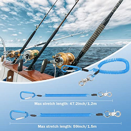Woanger 6 Pack Fishing Lanyard Steel Wire Coiled Lanyard Tool Lanyards for Hand Tools Kayak Retractable Tool Leash Fishing Rod Safety Lanyards Gear with Alloy Clips for Pliers Boating - color: Blue