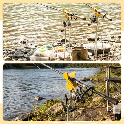 6 Pcs Fishing Rod Holder for Ground Upgraded Bank Fishing Pole Holders Adjustable Extra Long Drill Rod Stand for Catfish, Beach, Mud, Gifts for Men Birthday Christmas - color: Gold