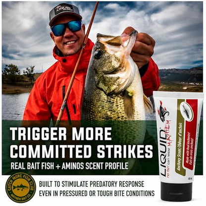Liquid Mayhem Anchovy Fish Attractant Gel 60 ml / 2 oz · 60 Uses 1-Pack – Real Anchovy Bait & Aminos | UV-Enhanced Long-Lasting Gel – All Lure Types