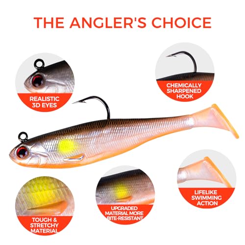 5/6Pcs Easy Catch Pre-Rigged Soft Lures,Baits for Bass Fishing - Jig Heads Soft Plastic Walleye Lures, Fishing Bait for Saltwater & Freshwater - color: 3.5",0.42oz,Colorful