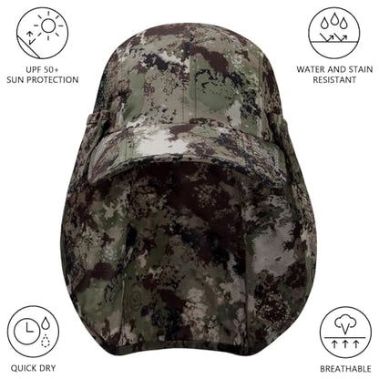 BASSDASH UPF 50+ Foldable Fishing Hat Baseball Cap with Removable Neck Flap Portable for Men Women Golf Hiking - color: Grunge Camo With Foldable Brim