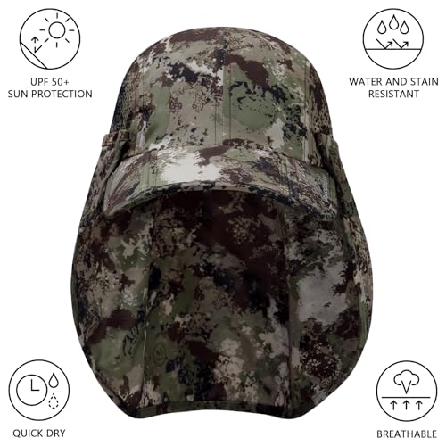 BASSDASH UPF 50+ Foldable Fishing Hat Baseball Cap with Removable Neck Flap Portable for Men Women Golf Hiking - color: Grunge Camo With Foldable Brim