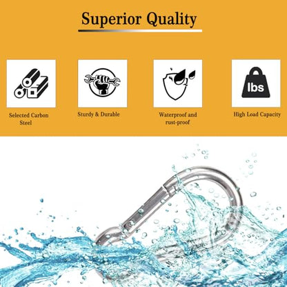 Heavy-Duty Carabiner Clip 1.57"–5.5", Black/Silver Spring Snap Hook, Quick Link Keychain Clip for Keys, Swing Set, Camping, Fishing, Hiking & Traveling (120–1350 lbs) - color: Silver, size: 5.5Inch(M14)-10PCS