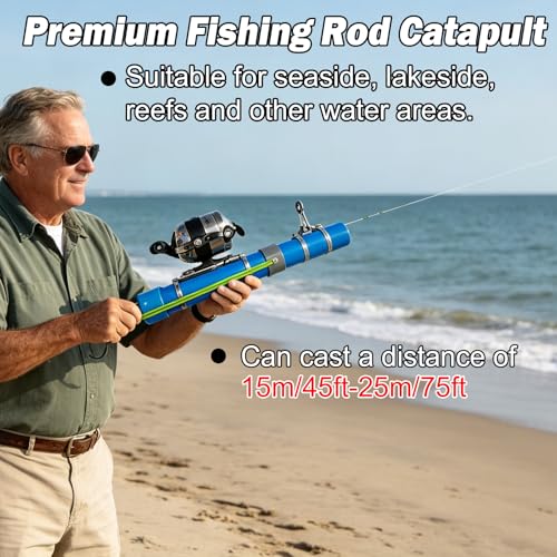 Upgraded Portable Fishing Catapult Rod with Reel, Durable & Lightweight Telescopic Lure & Bait Launcher for Saltwater & Freshwater, - size: XKTSYG-LSYL