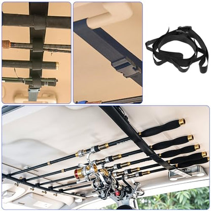 Heavy Duty Fishing Pole Storage Straps, Fishing Pole Holder Roof Rack Inside, Vehicle Fishing Rod Holder for Truck Car, SUV, Adjustable 43-61 Inch, 5 Rod Capacity