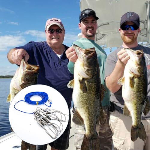 CONSIO 16 ft Fishing Stringer Fish Stringer Holder for Caught Fish 8, Stainless Steel Swivels Snaps Lock and Heavy Duty Ground Spike, Stringers Trout Fishing Gear for Trout Bass Salmon Walleye