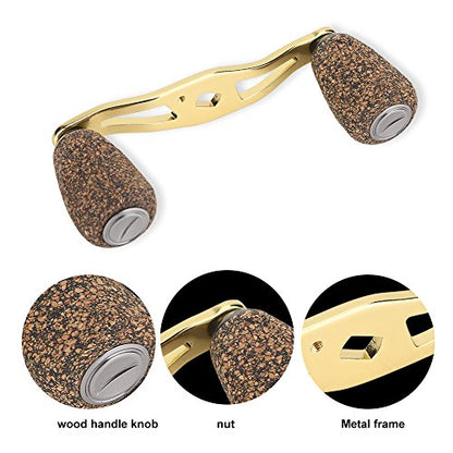 Dioche Fishing Reel Handle, Reel Handle Wood Knob Carbon Fiber Frame with Fittings Replacement Parts (Gold)