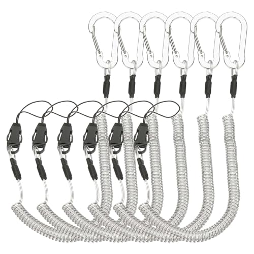 PATIKIL Coiled Lanyards with Buckle Retractable Safety Ring and Quick Release Detachable Buckle for Fishing Equipment - color: Silver Tone, size: 59 Inch