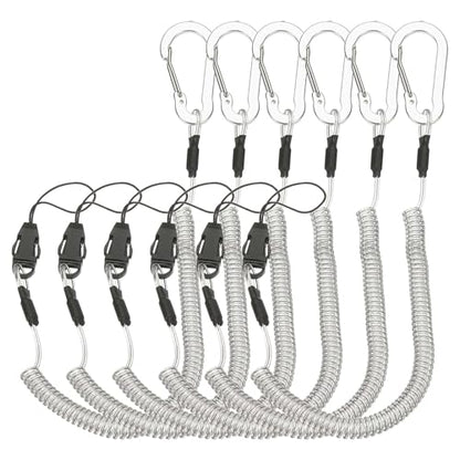 PATIKIL Coiled Lanyards with Buckle Retractable Safety Ring and Quick Release Detachable Buckle for Fishing Equipment - color: Silver Tone, size: 59 Inch