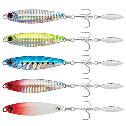 Dr.Fish 5 Pack Metal Jigging Spoon Saltwater Fishing Jigs Spoons Lures Casting Vertical Diamond Jig Lures Freshwater Bass Striper Mackerel Halibut - size: 1/4oz-Hook 10#