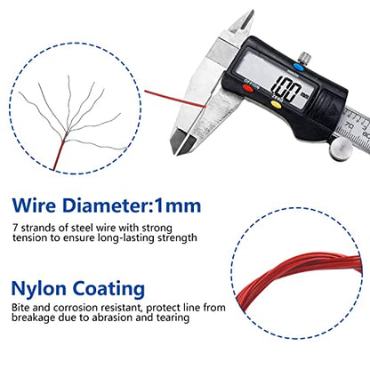 Heavy Duty Fishing Wire Rigs Leaders, 10Pcs 150LB Stainless Steel Fishing Line Leaders with Swivels Snaps Fishing Trace Lures Leader Rigging - color: Red-10pcs