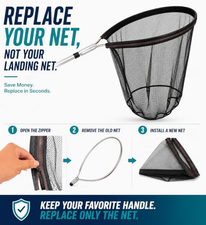 Rubber Fishing Net with Telescoping Handle, 100” Extendable Landing Net for Boat & Kayak, Large Heavy Duty Fish Net, Zip-Off Replacement Rubber Mesh, Stainless Steel Pole for Saltwater
