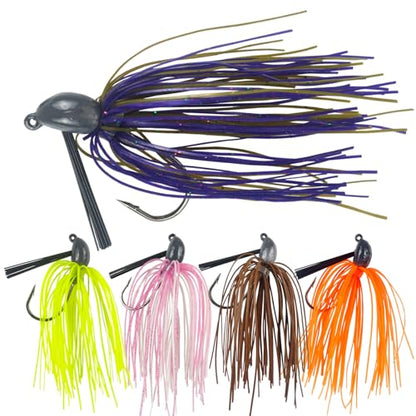 5Pcs Football Jigs Set Weedless Jig Head Tungsten Swim Jigs for Bass Fishing Silicone Skirts Fishing Lures Kit Fishing Tackle for Pike, Walleye and Muskie