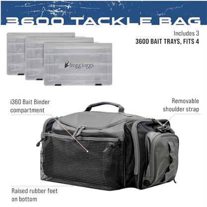 FROGG TOGGS Heavy Duty Fishing Tackle Duffle Bag, Includes Bait Trays - color: Black, style: 3600