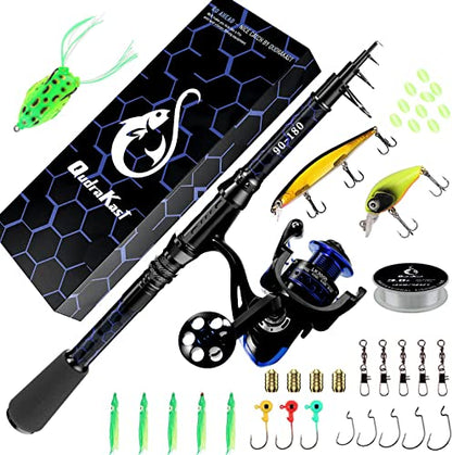 Fishing Rod and Reel Combos, Unique Design with X-Warping Painting, Carbon Fiber Telescopic Fishing Rod with Reel Combo Kit with Tackle Box, Best Gift for Fishing Beginner and Angler - color: Blue, size: 1.8 m 5.91 ft (Tackle Box)