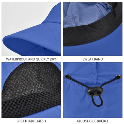 Sun Hat for Men Women with Neck Flap,UPF 50+ UV Protective Hiking Fishing Hats,Wide Brim Sun Hat for Women&Men - color: 1pack-royalblue