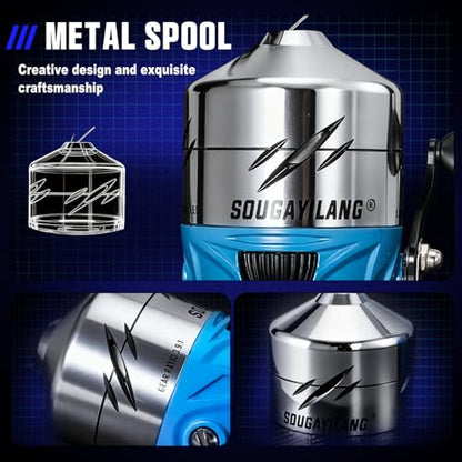 Sougayilang Spincast Fishing Reel,High Speed 3.9:1 Gear Ratio,Trouble-Free Push-Button Bait Casting Design and Reversible Handle for Left/Right Retrieve,Pre-Spooled with Monofilament Line - color: Blue Spincast Reel