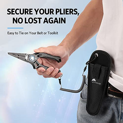 Saltwater Fishing Pliers, Split Ring Pliers for Fishing with Safety Lock, Fish Pliers with Sheath and Lanyard, Fishing Gifts for Men - color: C-black