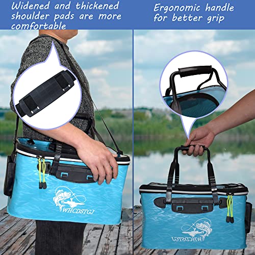 Transparent Top Cover Fishing Bucket, Foldable Fish Bait Bucket, Multifunctional Minnow Bucket, Live Fish Container, Fish Protection Bucket, Outdoor Camping Fishing Bag. (Blue, 4 Gallon) - color: Blue, size: 4 Gallon