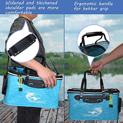 Transparent Top Cover Fishing Bucket, Foldable Fish Bait Bucket, Multifunctional Minnow Bucket, Live Fish Container, Fish Protection Bucket, Outdoor Camping Fishing Bag. (Blue, 4 Gallon) - color: Blue, size: 4 Gallon