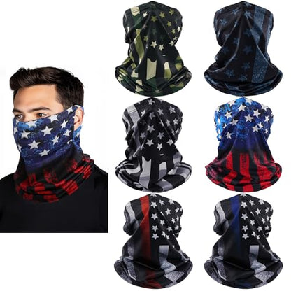 HONGTEYA 6 Pack Summer Neck Gaiter, UV Protection Cooling Face Mask Breathable Bandana Head Scarf Face Cover for Men Women - color: Black Flag Print