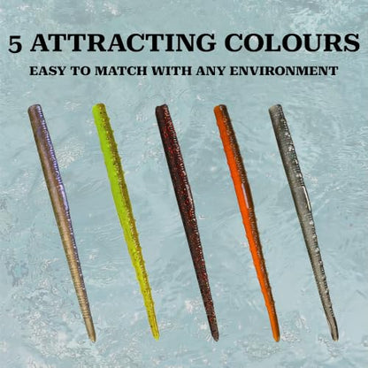 Senko Worms for Bass Fishing, 5” Soft Plastic Stick Baits 50PCS, Floating TPE Ned Rig Worm Kit, Durable Stretchy Bass Lures for Wacky, Texas Rig Freshwater Saltwater