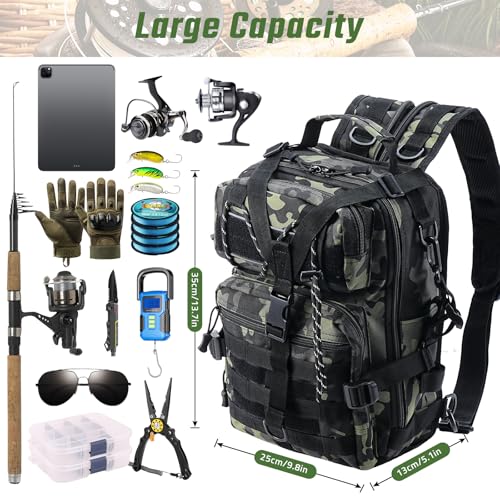 Fishing Tackle Backpack, Military Tactical Backpack Tactical Sling Backpack Bag Fishing Tackle Storage Bag Fish Gear Bag Molle Assault Pack Tactical Hiking Rucksack(Green) - color: Green