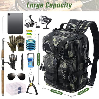 Fishing Tackle Backpack, Military Tactical Backpack Tactical Sling Backpack Bag Fishing Tackle Storage Bag Fish Gear Bag Molle Assault Pack Tactical Hiking Rucksack(Green) - color: Green
