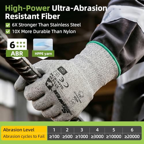 Schwer 6 Pairs ANSI A2 Cut Resistant Work Gloves with Certified Level 6 Ultra Abrasion Resistance, Safety Gloves with Grip for General Use, Construction, Gardening, Mechanic, 3D-Comfort, LT5636, M - size: Medium, style: 6 Pairs