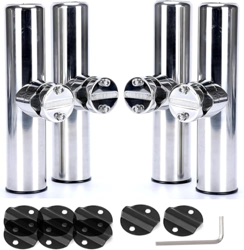 Amarine Made Rod Holders, Stainless Clamp on Fishing Rod Holder with Rubber Padding for Rails 7/8" to 1" (4-Pack)