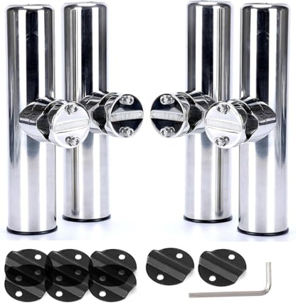 Amarine Made Rod Holders, Stainless Clamp on Fishing Rod Holder with Rubber Padding for Rails 7/8" to 1" (4-Pack)