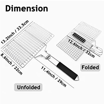 Fish Basket for Grilling- BBQ Basket Stainless Steel Barbecue Basket with Foldable Handle, Portable Outdoor/Camping Grilling Accessories, Grill Vegetable Basket for All Grills（13.2 X 8.6 Inches） - style: Fish Basket