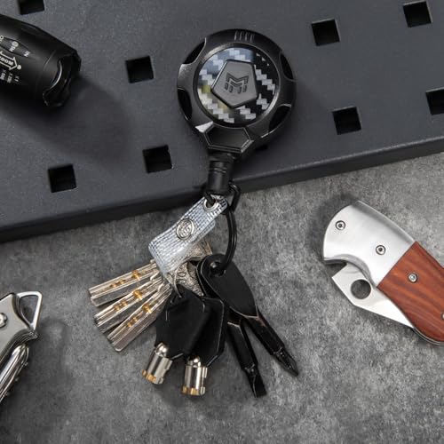 MNGARISTA Upgraded Heavy Duty Retractable Keychain with Belt Clip, 10 OZ Retraction, 31.5" Stainless Steel Cord Key Chain, 3K Carbon Fiber ID Badge Reel Holder with Badge Strap and Key Ring, 2 Pack - color: Black Keychain 2 Pcs