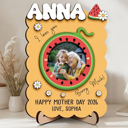 Personalized Mom Wooden Magnets Frame with Picture, Custom Gifts for Mother's Day from Daughter Son, Custom Fridge Magnet Photo Frame with Names and Quote, Gifts Ideas for Parents Day, Mom, Grandma - color: 0. Mom-07