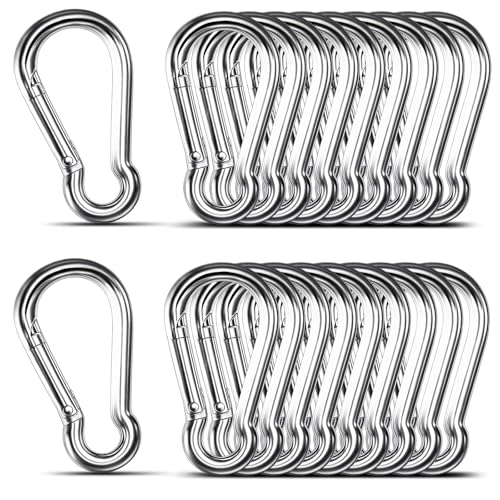 Small Carabiner Clip, 20PCS 1.97 inch 304 Stainless Steel Heavy Duty Carabiners, Metal Spring Snap Hook Clips for Outdoor Travel Camping Fishing Hanging Key Chain - size: M5-1.97'', style: 20PCS
