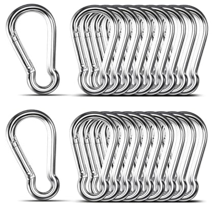 Small Carabiner Clip, 20PCS 1.97 inch 304 Stainless Steel Heavy Duty Carabiners, Metal Spring Snap Hook Clips for Outdoor Travel Camping Fishing Hanging Key Chain - size: M5-1.97'', style: 20PCS