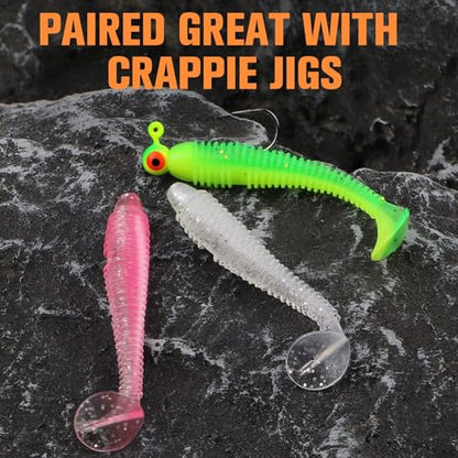Dovesun Crappie Lures Kit Soft Plastic Baits Paddle Tail Swimbaits Fishing Soft Plastic Lures Crappie Walleye Trout Bass Fishing Baits 60pcs/75pcs - color: Paddle Tail-1.7in-60pcs