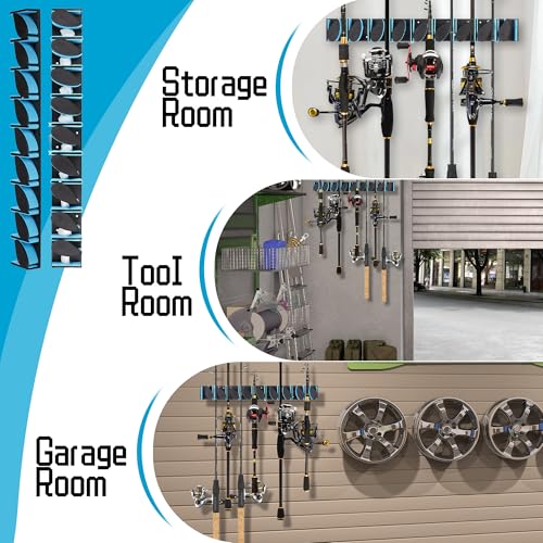 Fishing Rod Holder, Wall Mounted Fishing Pole Holder, Holds Up to 9 Rods and Combos, Fishing Rod Holders for Garage, Fits Most Rods of Diameter 3-19mm